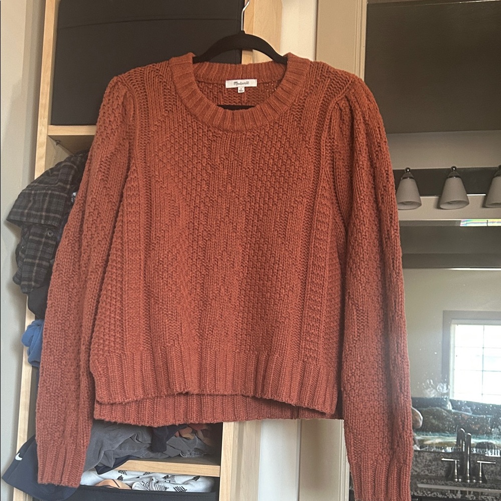 Madewell Rust-Orange Textured Cable Crewneck Sweater